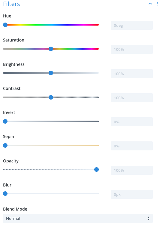 Divi section filters settings