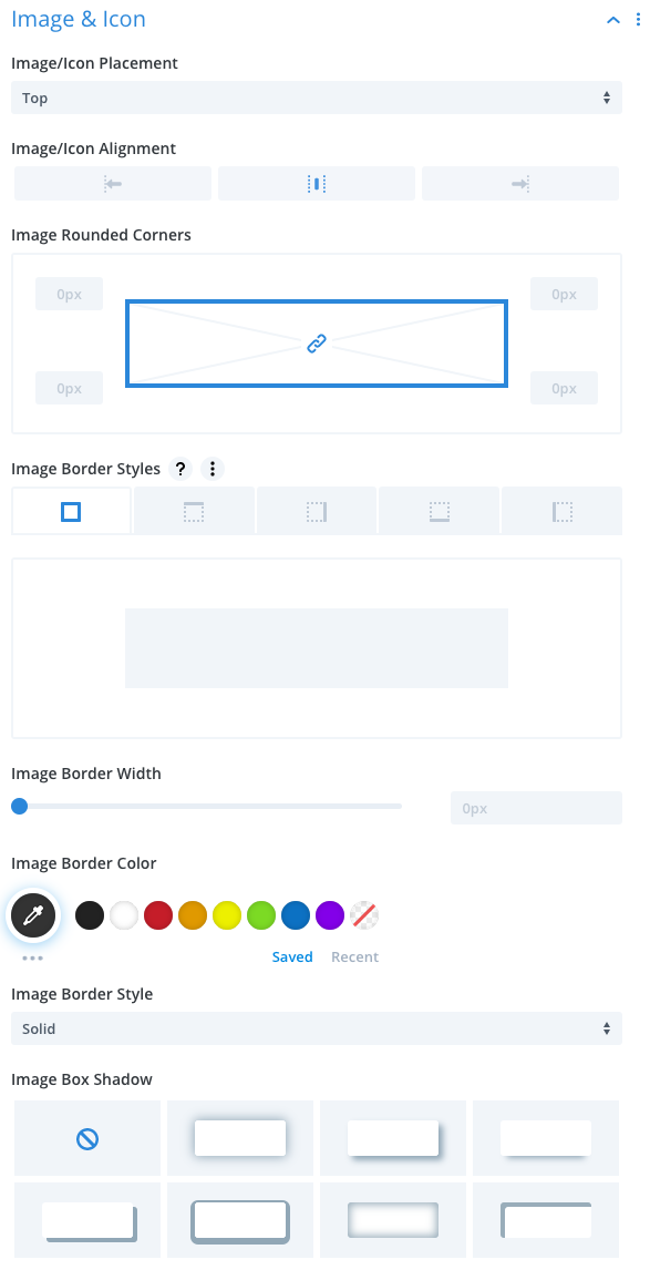 Divi image and icon settings