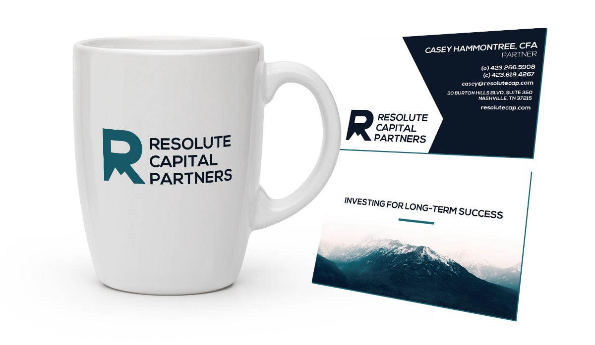 Resolute Capital Partners Coffee Mug and Business Card Designs